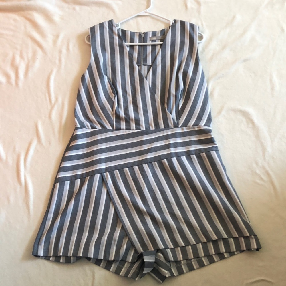 ASOS gray striped skirted romper, size 14 US